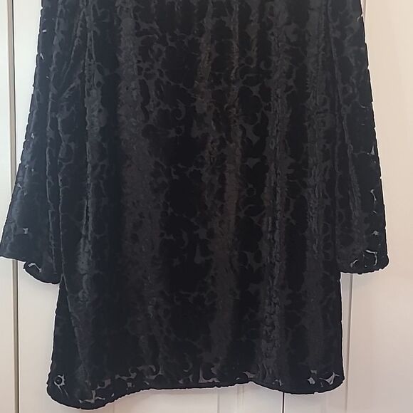 Talbots RSVP Black Velvet Floral Burnout Lined Blouse Tunic Top Size 2X - Picture 4 of 14